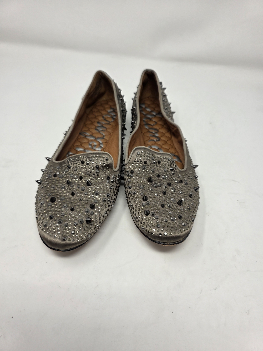 Sam Edelman Studded Rhinestone Smoking Flats Women’s 7.5M Gray Spiked Loafer